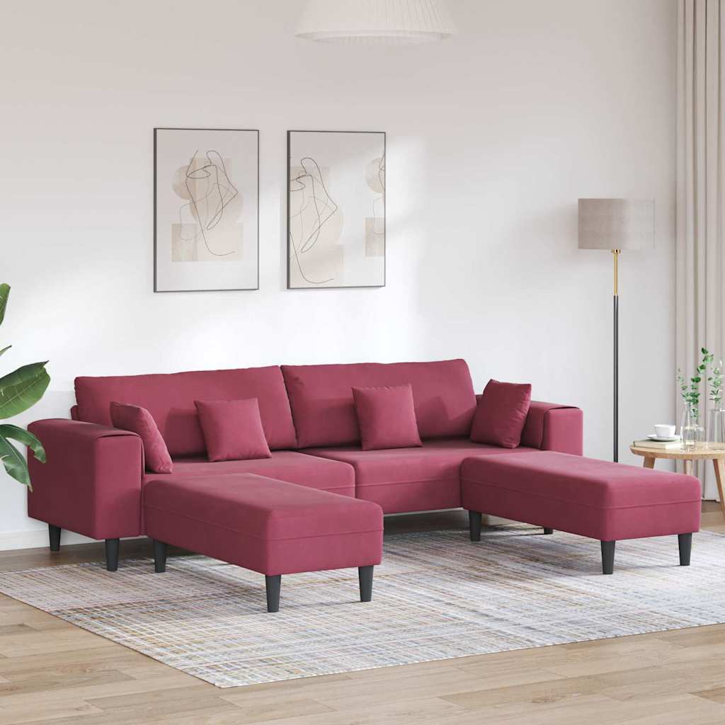 Fløjls Sofa med pude 3 pcs Vinrød 208 cm Fløjl