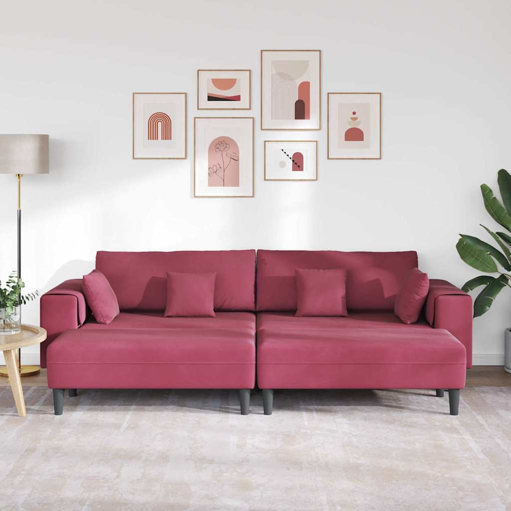 Fløjls Sofa med pude 3 pcs Vinrød 208 cm Fløjl