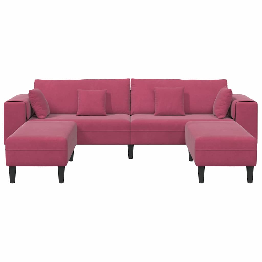 Fløjls Sofa med pude 3 pcs Vinrød 208 cm Fløjl