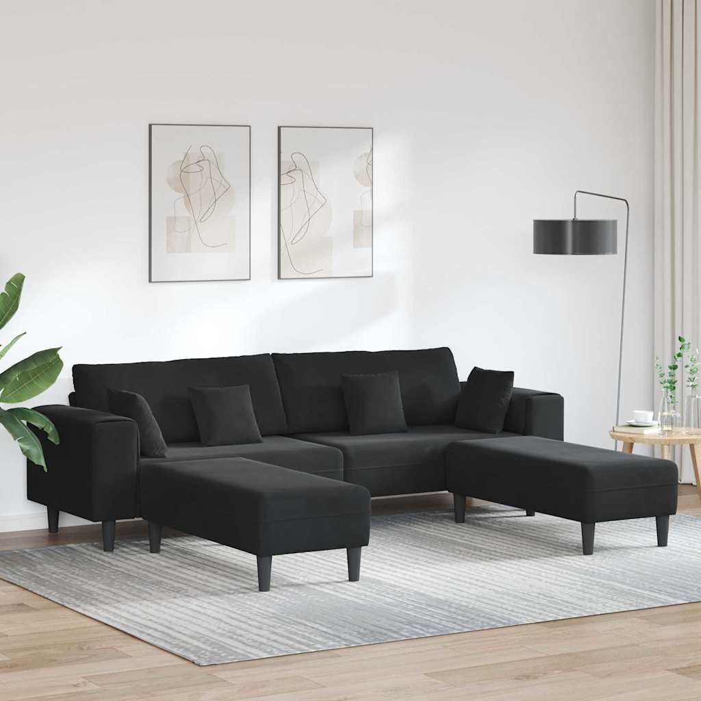 Fløjls Sofa med pude 3 pcs Sort 208 cm Fløjl