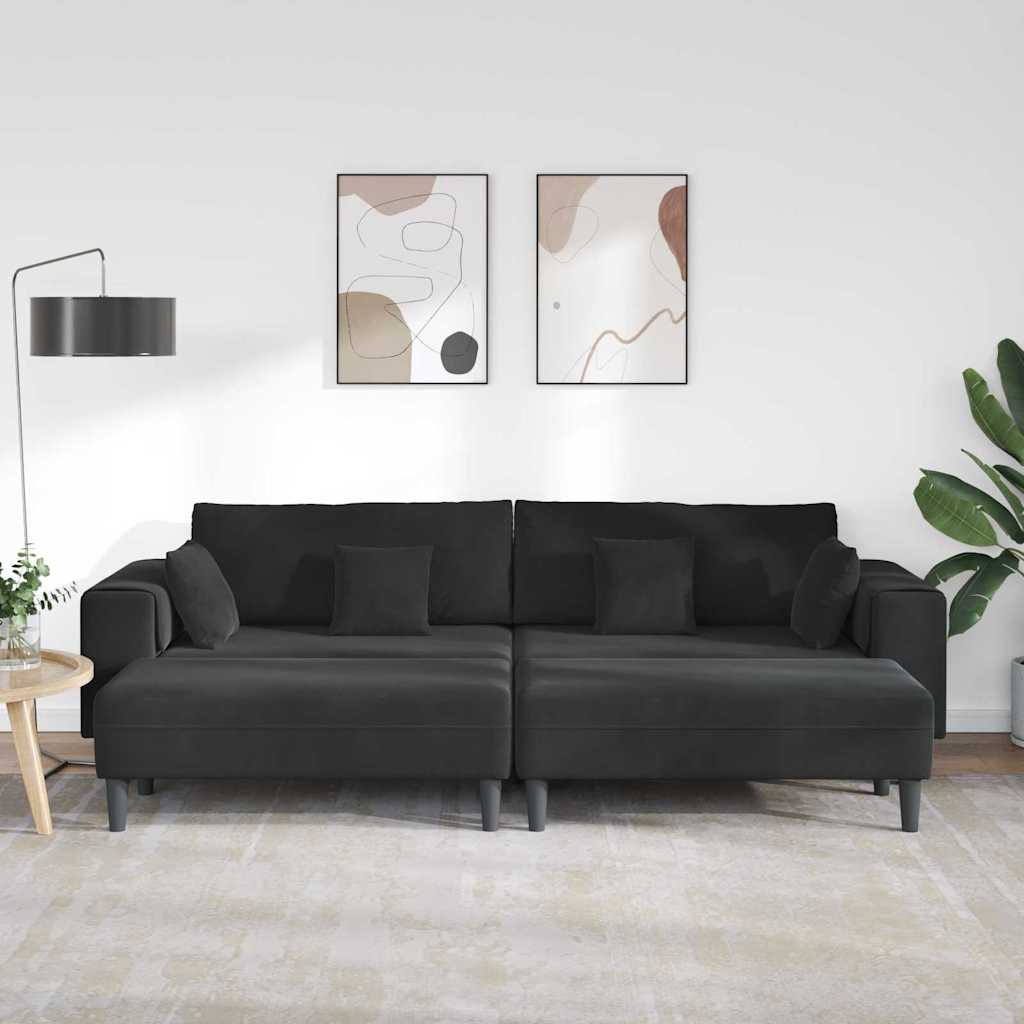 Fløjls Sofa med pude 3 pcs Sort 208 cm Fløjl