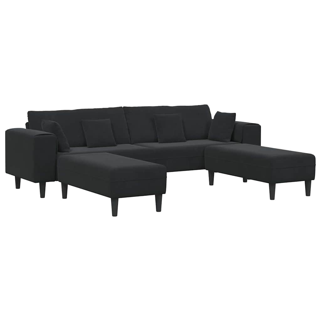Fløjls Sofa med pude 3 pcs Sort 208 cm Fløjl