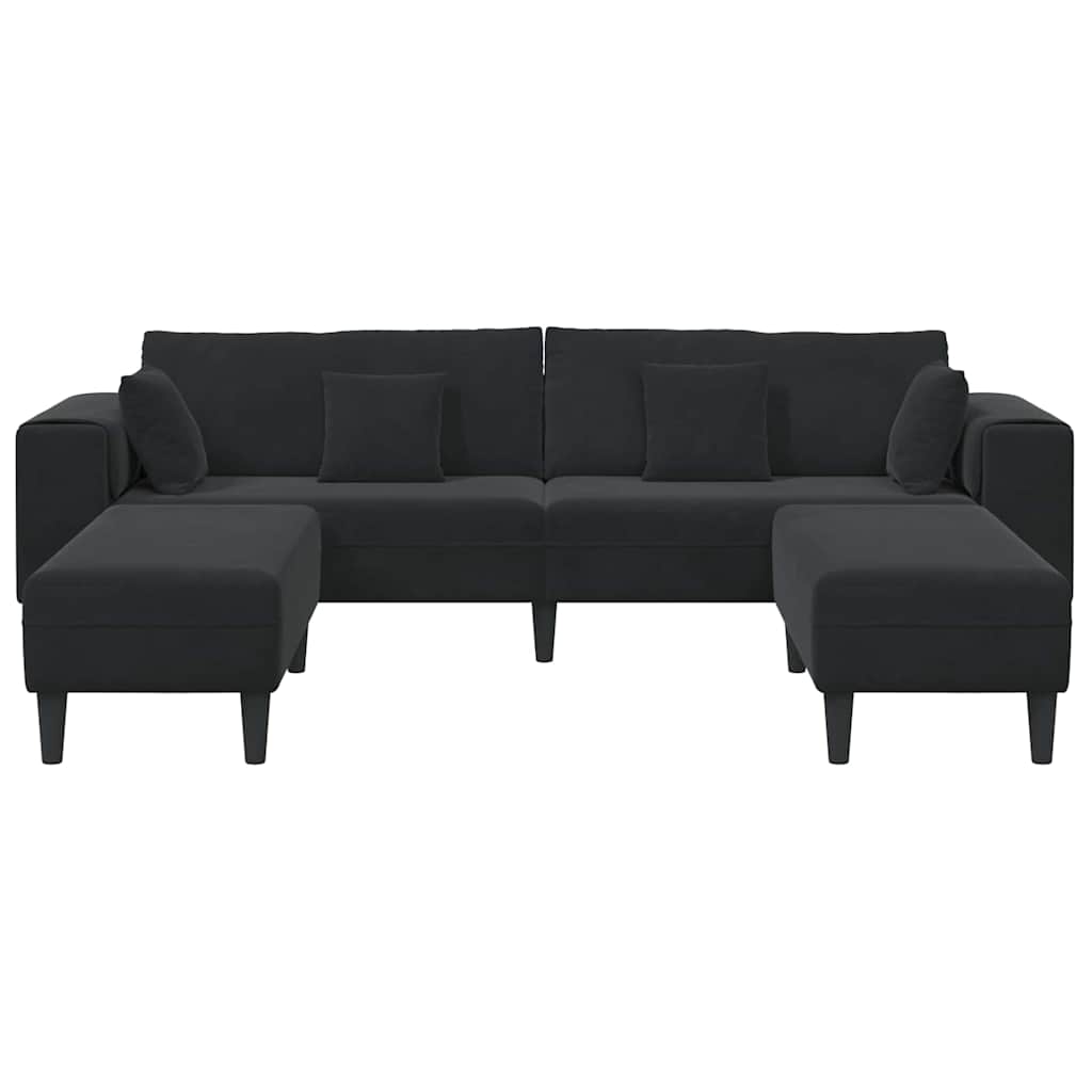 Fløjls Sofa med pude 3 pcs Sort 208 cm Fløjl
