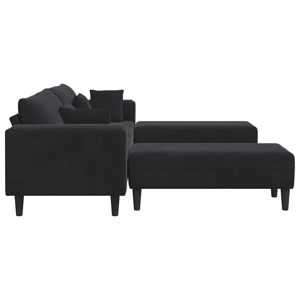 Fløjls Sofa med pude 3 pcs Sort 208 cm Fløjl