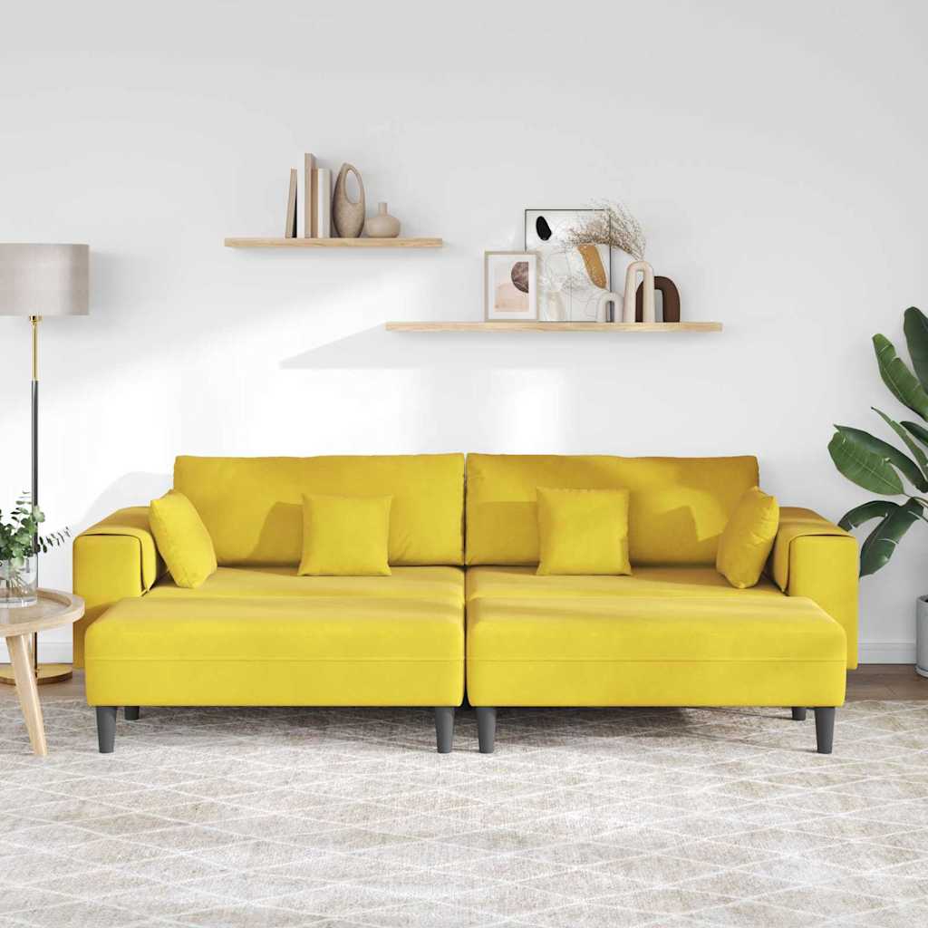 Fløjls Sofa med pude 3 pcs Gul 208 cm Fløjl