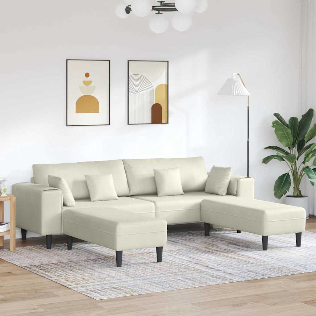 Fløjls Sofa med pude 3 pcs Creme 208 cm Fløjl