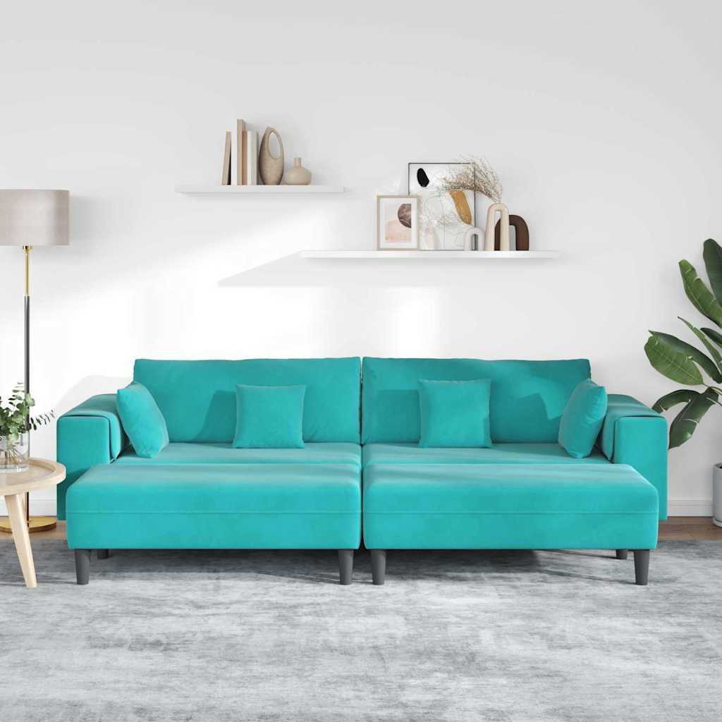 Fløjls Sofa med pude 3 pcs Turkis 208 cm Fløjl