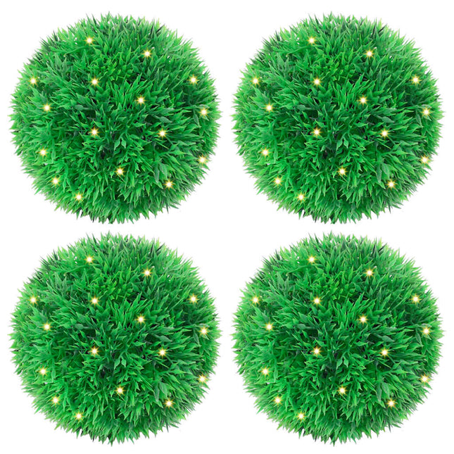 Kunstige buksbomkugler med LED-lys 4 stk Grøn 12 cm