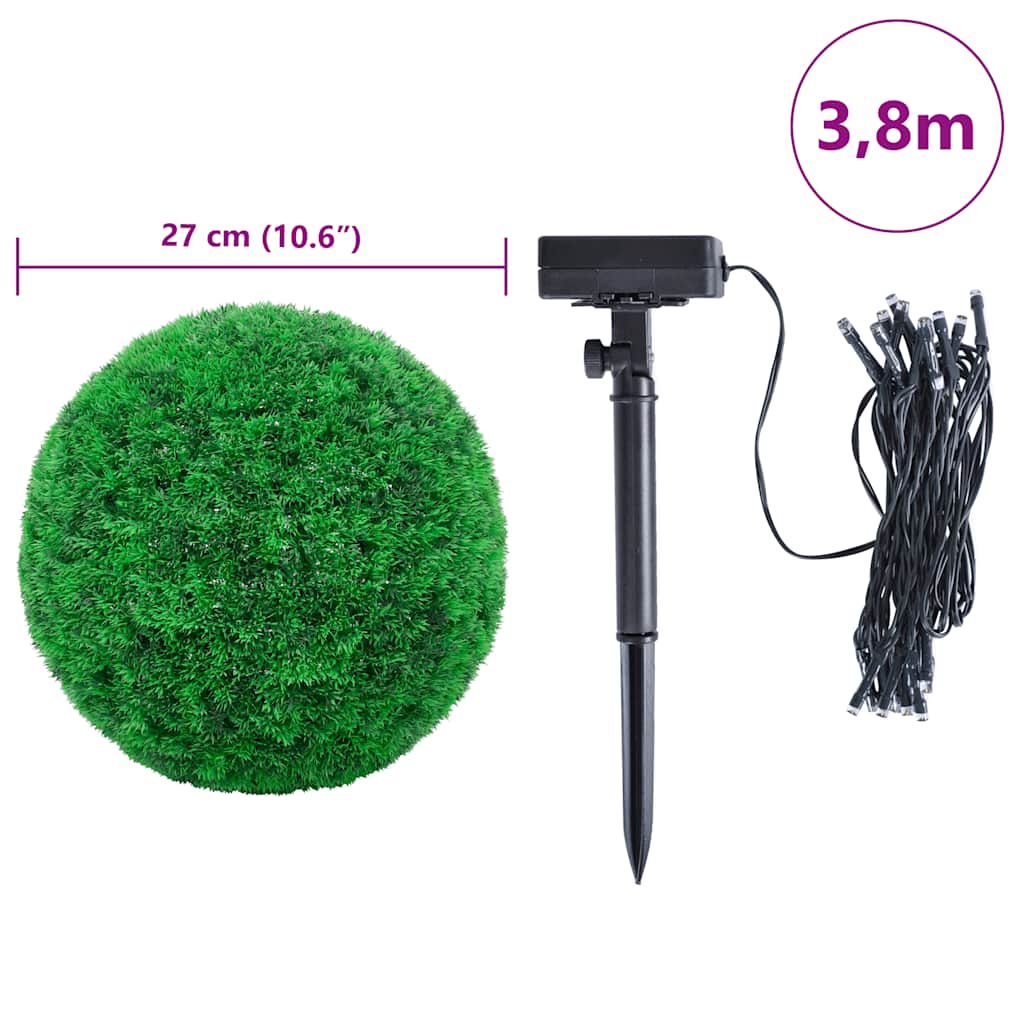 Kunstige buksbomkugler med LED-lys 2 stk Grøn 27 cm