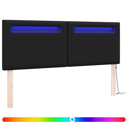LED sengegavl Sort 144 cm Faux læder