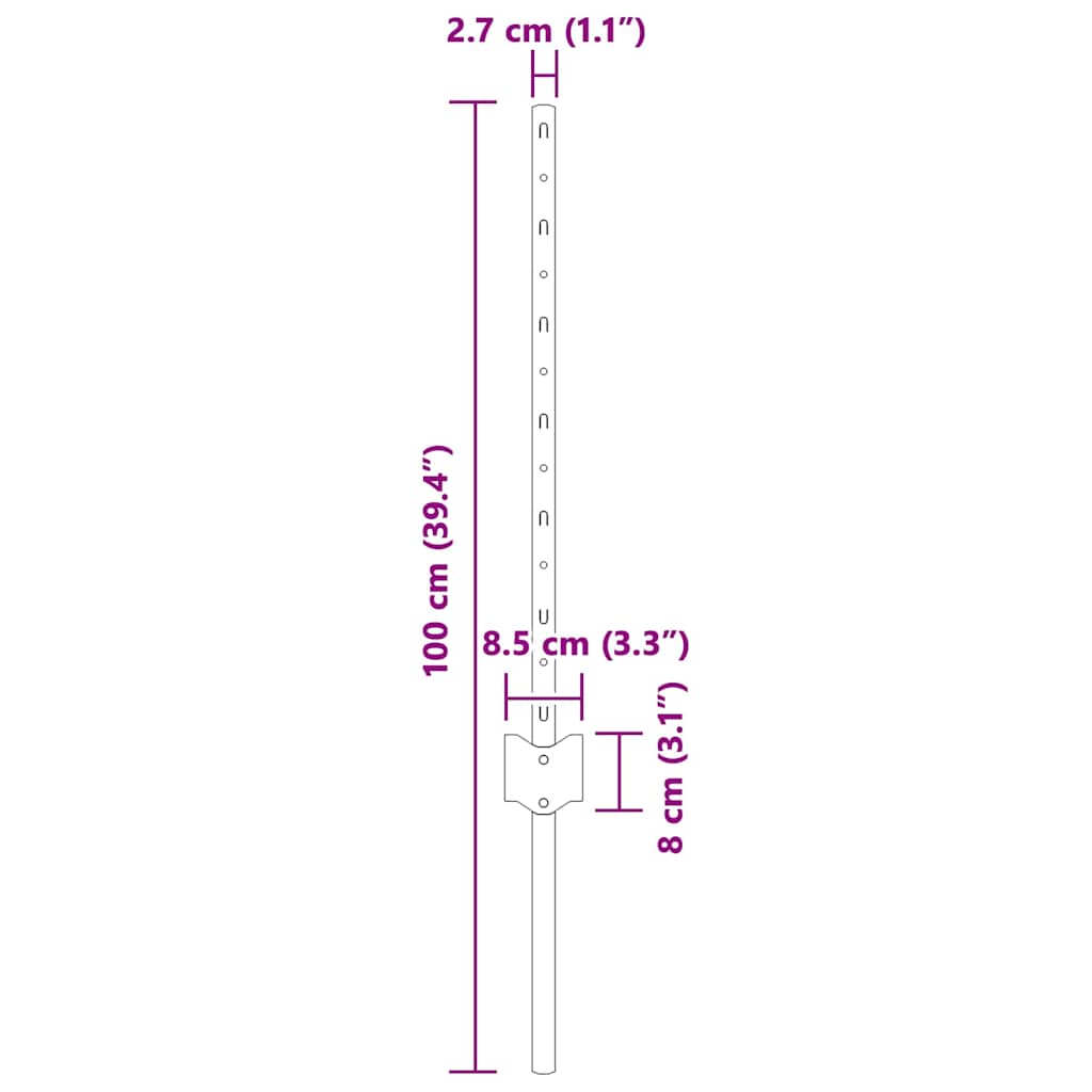 Indlejret hegnspost 44 pcs Sølv 100 cm Pulverlakeret stål