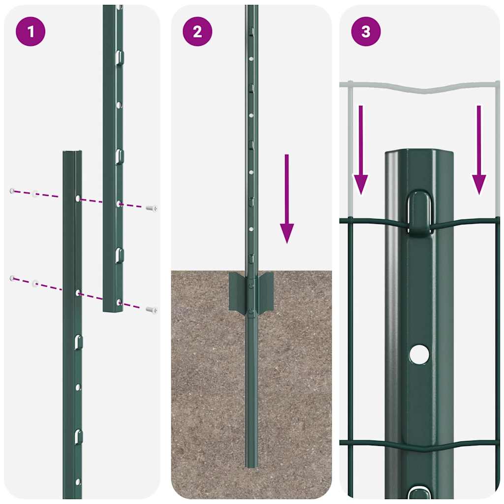 Hegn med post Grøn 1 x 10 m Stål og PVC