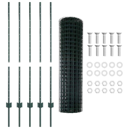 Udendørs Euro Hegn med Stander 10 x 1,2 m PVC-belagt stål Grøn