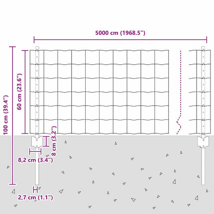 Udendørs Euro Hegn med Stander 50 x 0,6 m PVC-belagt stål Grøn