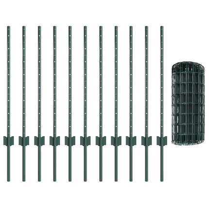 Udendørs Euro Hegn med Stander 25 x 0,8 m PVC-belagt stål Grøn