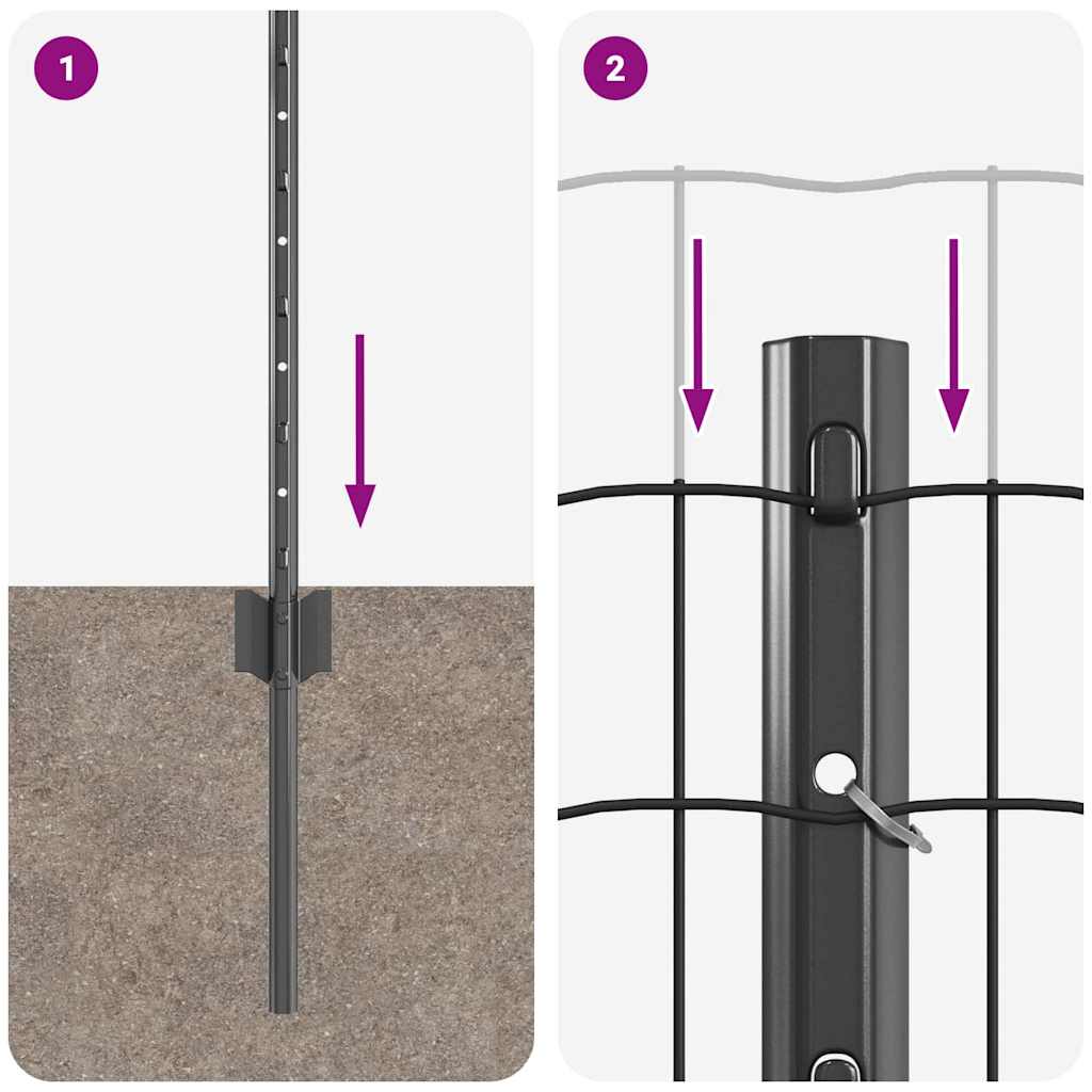 Hegn med post Grå 0,4 x 10 m Stål og PVC