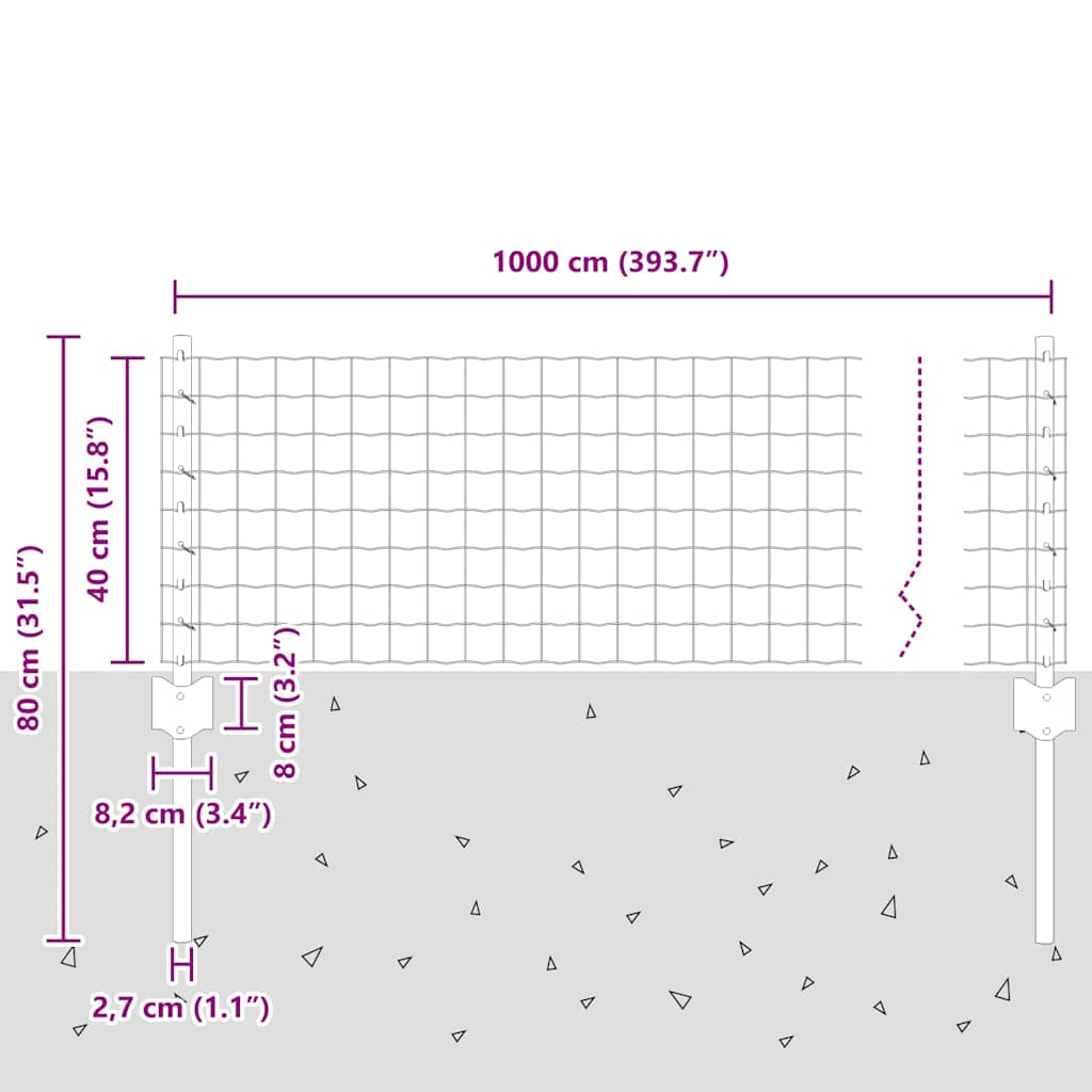 Hegn med post Grå 0,4 x 10 m Stål og PVC