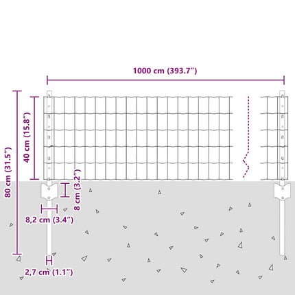 Udendørs Euro Hegn med Stander 10 x 0,4 m PVC-belagt stål Grå