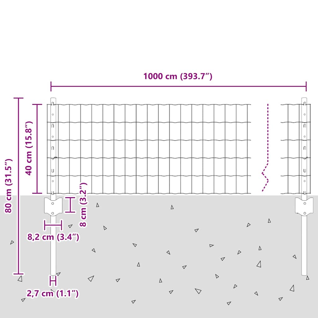 Hegn med post Grå 0,4 x 10 m Stål og PVC