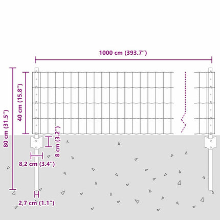Udendørs Euro Hegn med Stander 10 x 0,4 m PVC-belagt stål Grå