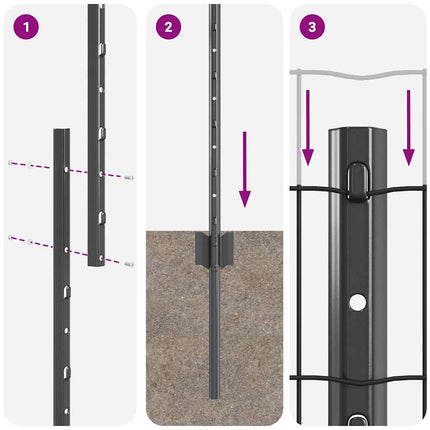 Udendørs Euro Hegn med Stander 10 x 1 m PVC-belagt stål Grå