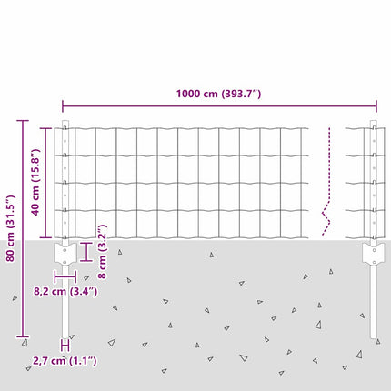 Udendørs Euro Hegn med Stander 10 x 0,4 m PVC-belagt stål Grå