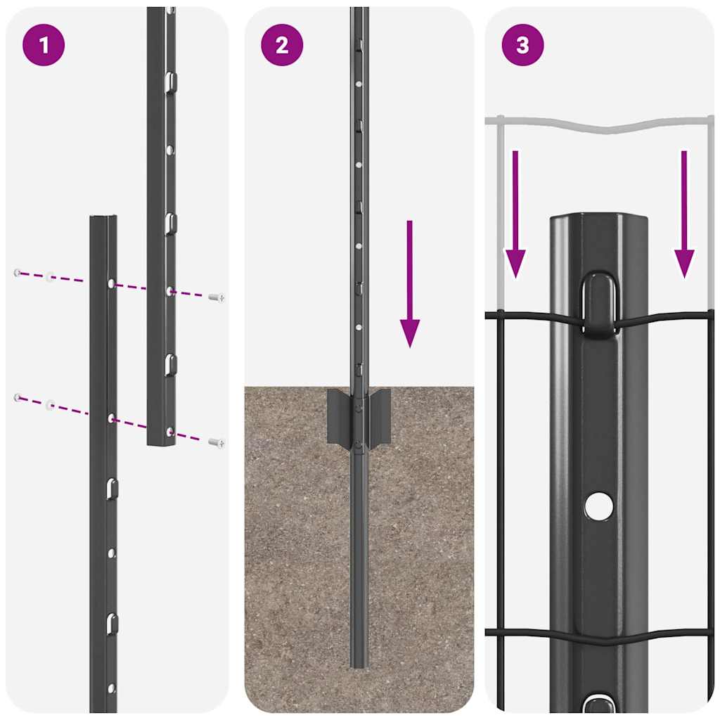 Hegn med post Grå 1,5 x 10 m Stål og PVC