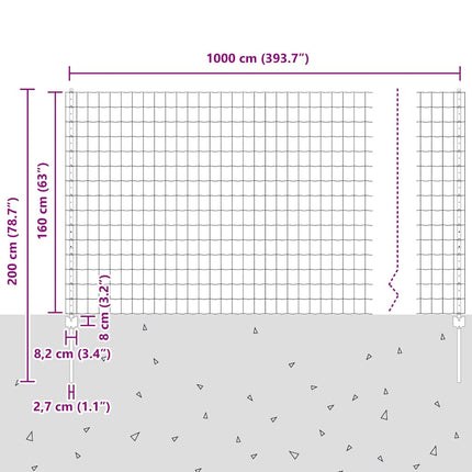 Udendørs Euro Hegn med Stander 10 x 1,6 m PVC-belagt stål Grå