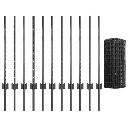 Udendørs Euro Hegn med Stander 25 x 0,8 m PVC-belagt stål Grå