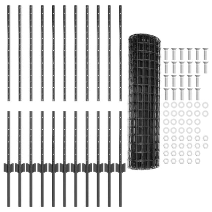 Udendørs Euro Hegn med Stander 25 x 1 m PVC-belagt stål Grå