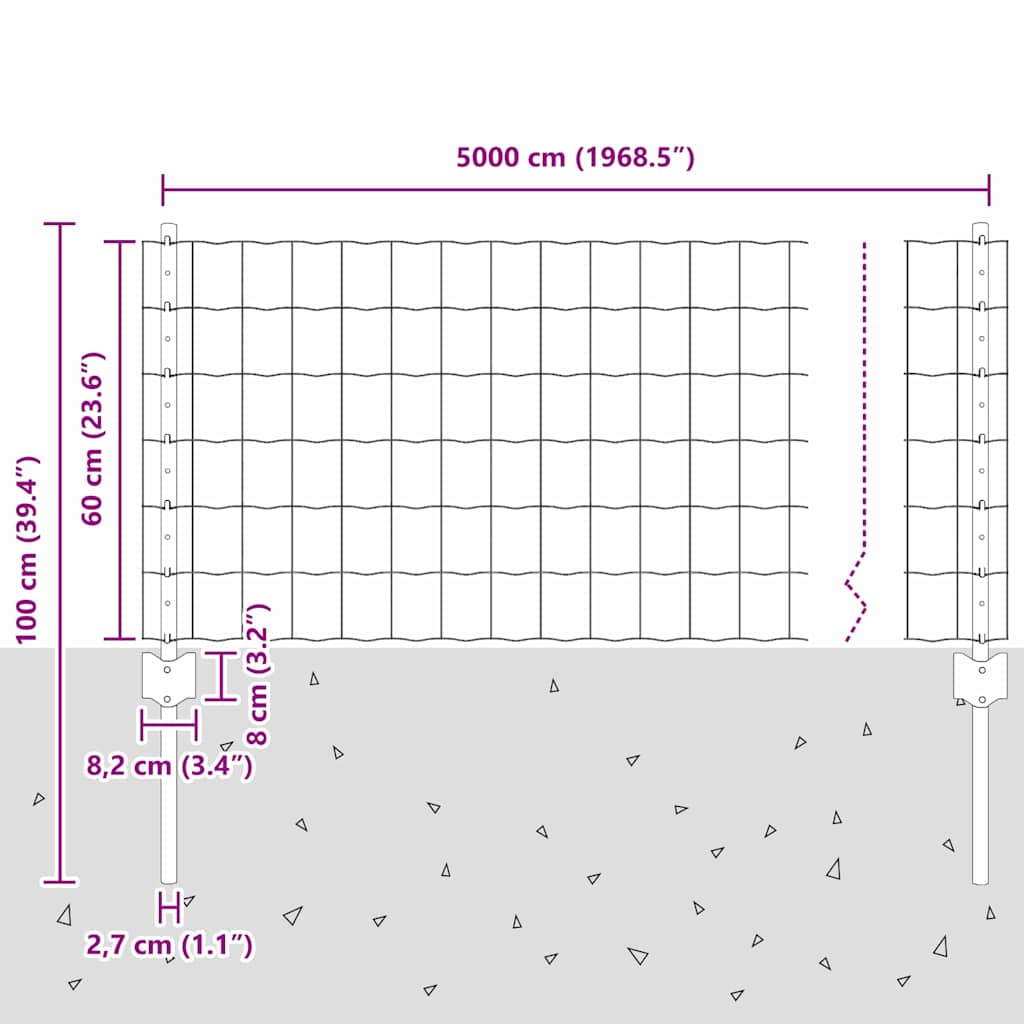 Svejset Trådhegn 50 x 0,6 m (B x H) PVC-belagt stål Grå Mesh