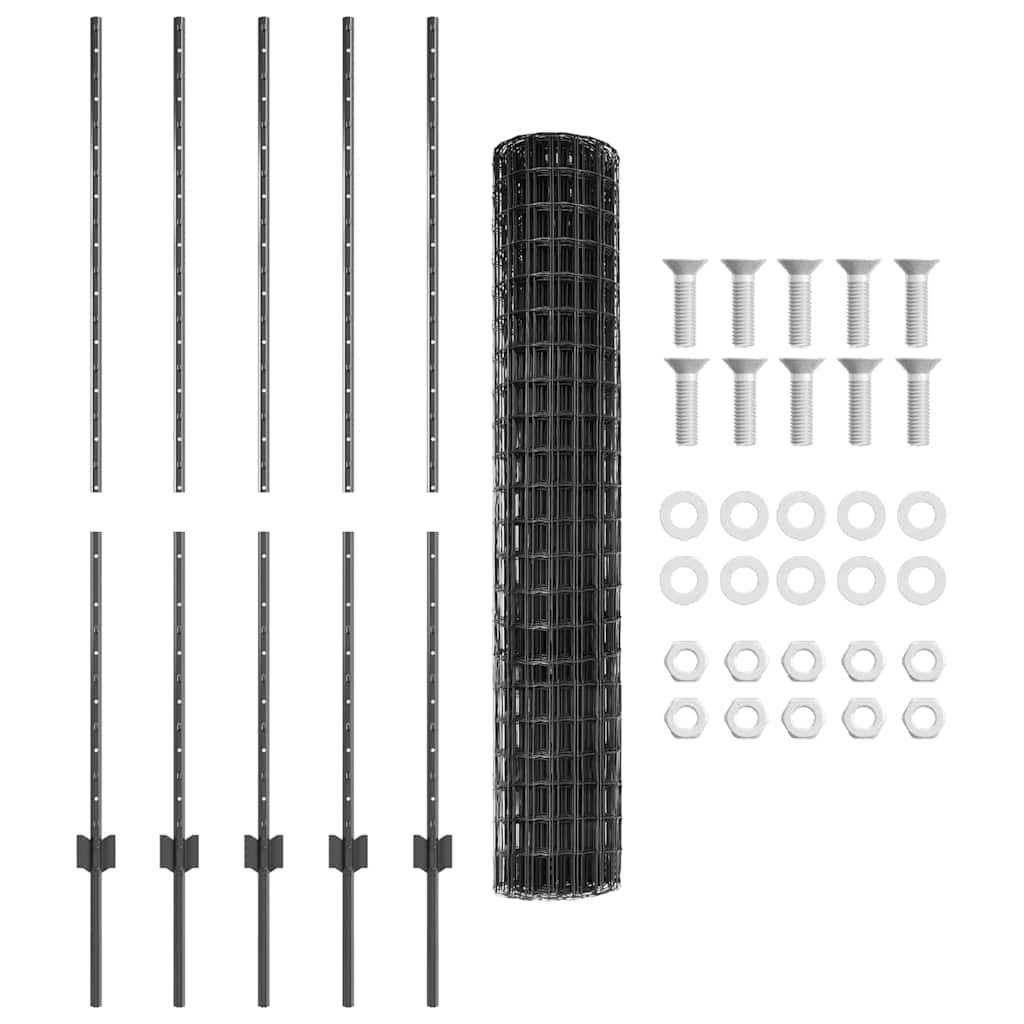 Hegn med post Grå 1,4 x 10 m Stål og PVC