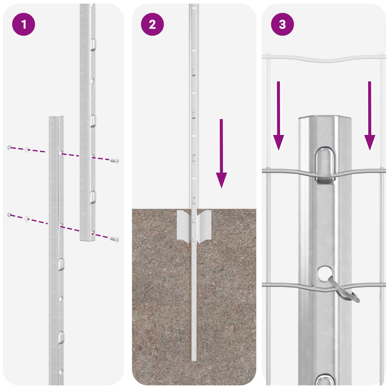 Hegn med post Sølv 1,2 x 10 m Stål
