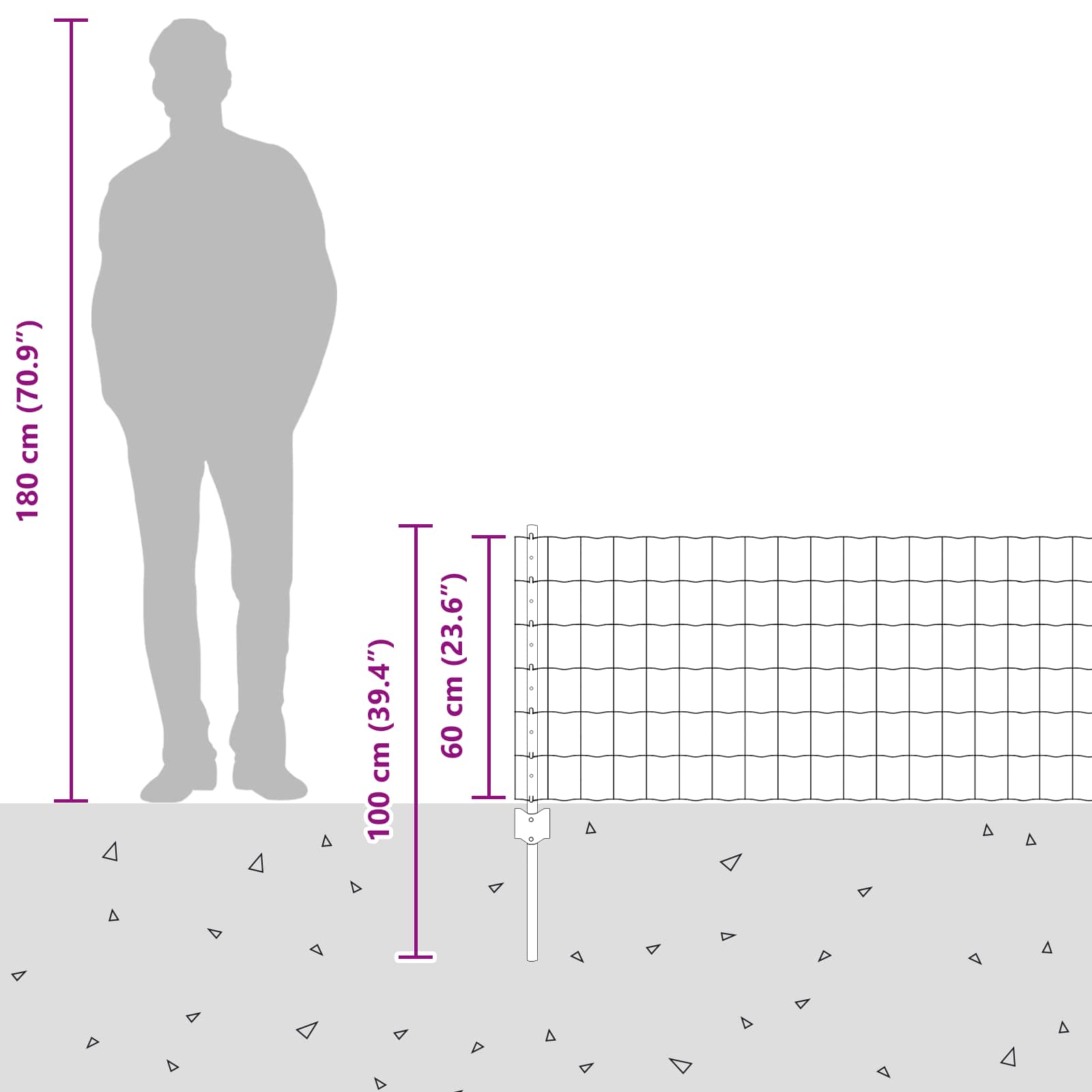 Hegn med post Sølv 0,6 x 25 m Stål