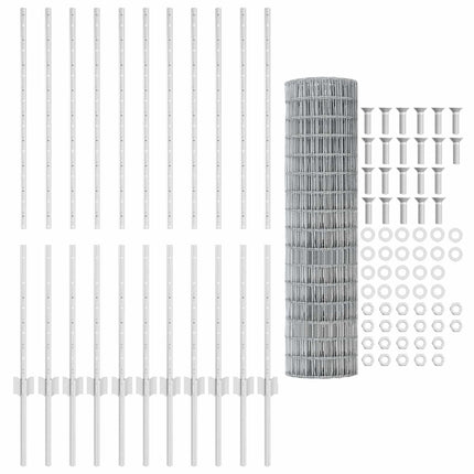 Eurohegn med stolpe 25 x 1,2 m Galvaniseret stål Sølv Mesh