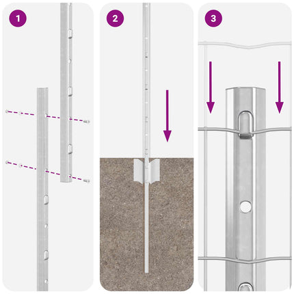 Eurohegn med stolpe 25 x 1,2 m Galvaniseret stål Sølv Mesh