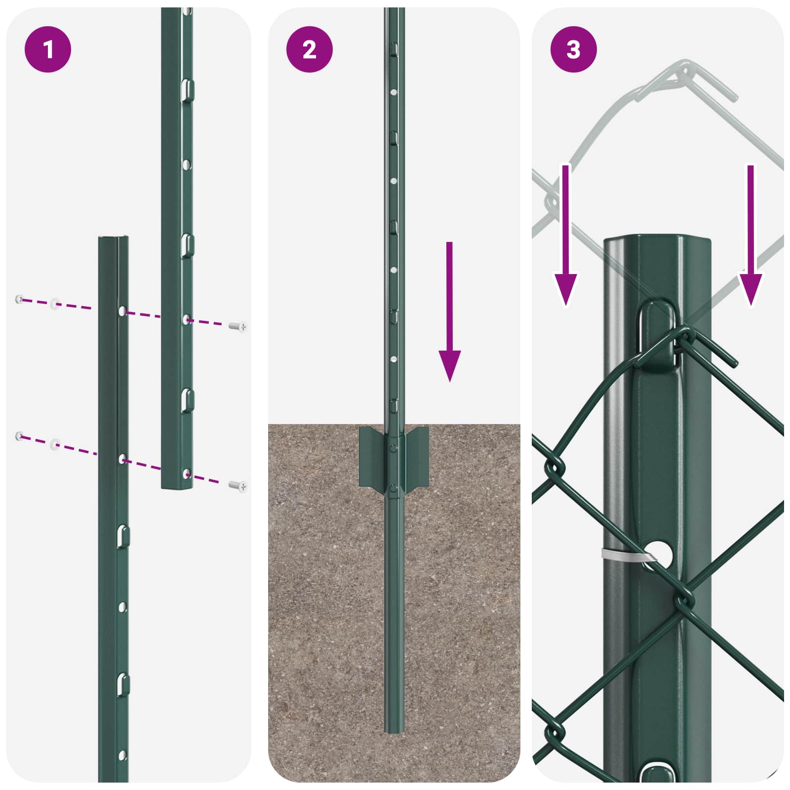 Kæde-link hegn med post 10 x 1,5 m (B x H) PVC-belagt stål Grøn