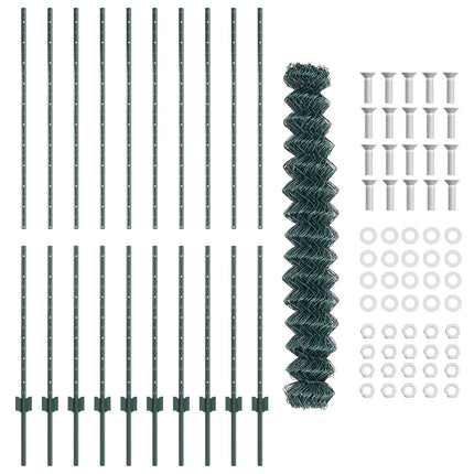 Kæde-link hegn med stolpe 10 x 1,6 m PVC-belagt stål Grøn Mesh