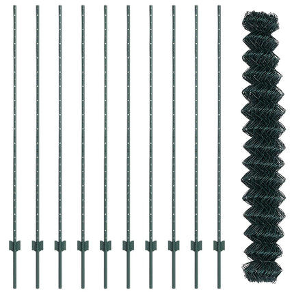 Kæde-link hegn med stolpe 10 x 1,6 m PVC-belagt stål Grøn Mesh
