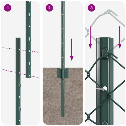 Kæde-link hegn med stolpe 10 x 1,6 m PVC-belagt stål Grøn Mesh