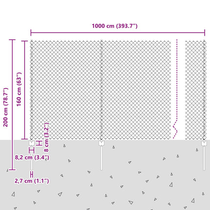 Kæde-link hegn med stolpe 10 x 1,6 m PVC-belagt stål Grøn Mesh