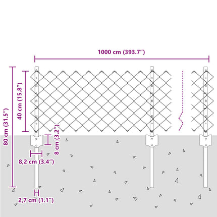 Kæde-link hegn med stolpe 10 x 0,4 m PVC-belagt stål Grøn Mesh