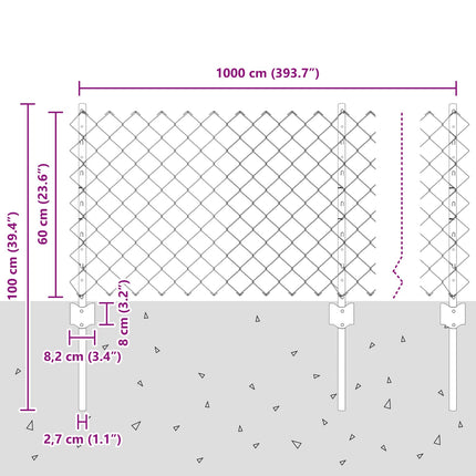 Kæde-link hegn med stolpe 10 x 0,6 m PVC-belagt stål Grøn Mesh