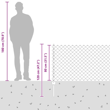 Udendørs kædehegn med stolpe 10 x 0,8 m PVC-belagt stål Grøn