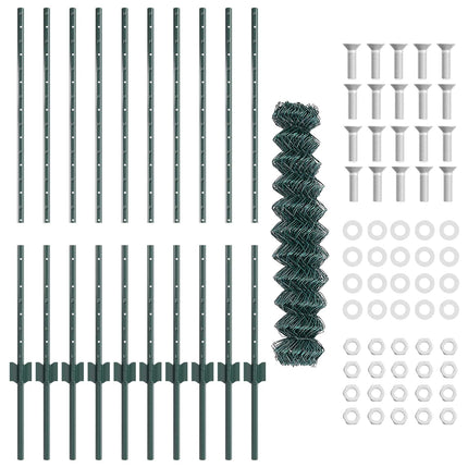 Kæde-link hegn med stolpe 10 x 1 m PVC-belagt stål Grøn Mesh