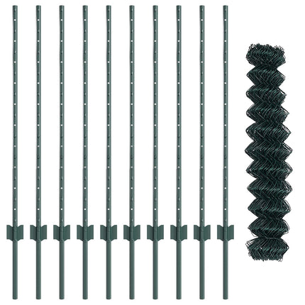 Kæde-link hegn med stolpe 10 x 1 m PVC-belagt stål Grøn Mesh