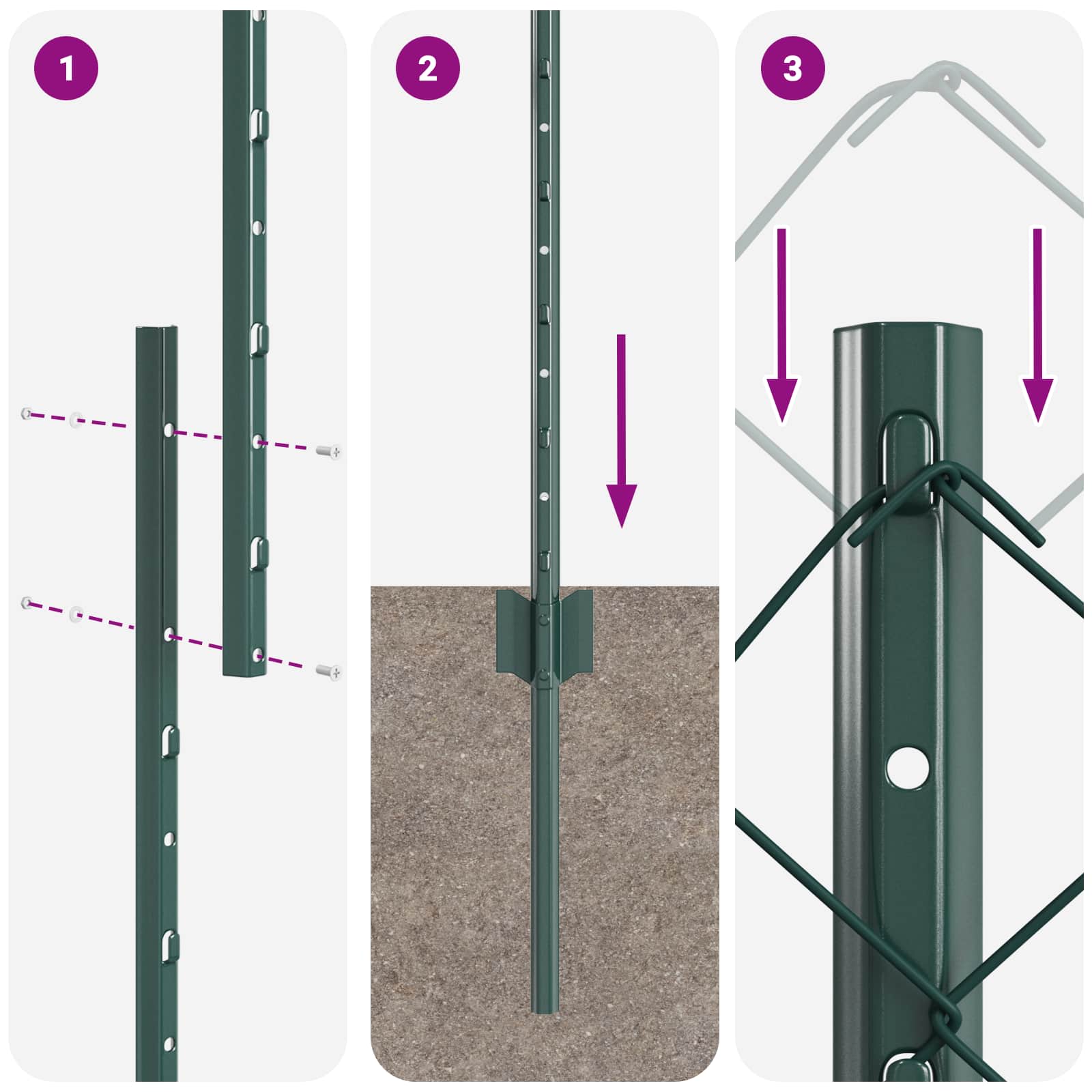 Kæde-link hegn med post 10 x 1 m (B x H) PVC-belagt stål Grøn