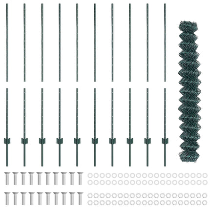 Kæde-link hegn med stolpe 10 x 1,4 m PVC-belagt stål Grøn Mesh
