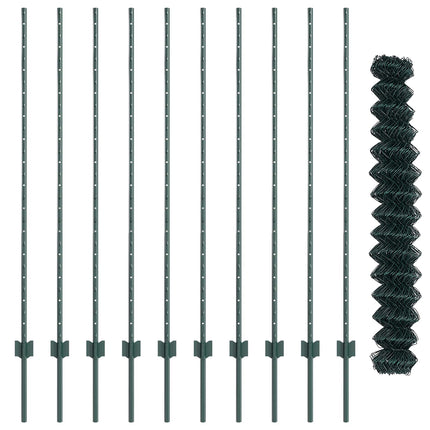 Kæde-link hegn med stolpe 10 x 1,4 m PVC-belagt stål Grøn Mesh