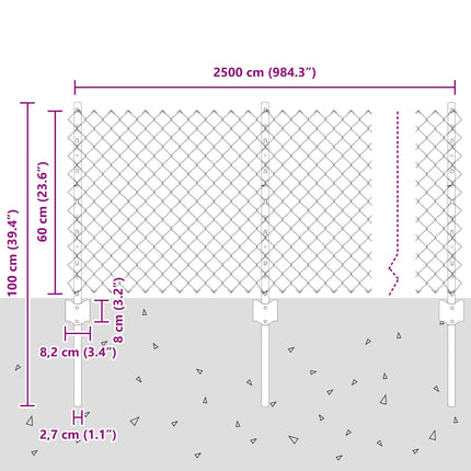 Kæde-link hegn med stolpe 25 x 0,6 m PVC-belagt stål Grøn Mesh